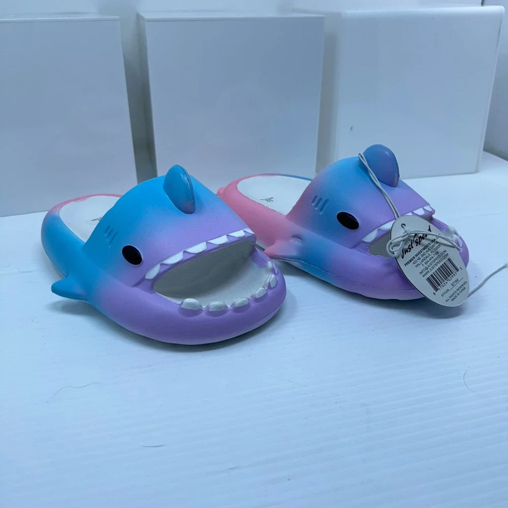Just Speed Unisex Kids 1/2 Purple Blue Pink Shark Gradient Slide Sandals S7164
